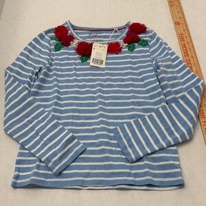 Boden Blue Striped Long Sleeve Tee with Red Floral Details